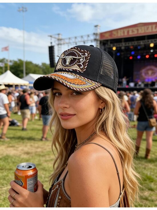Unisex Black 1 Western Trucker Hat Vintage Cowboy Country Cute Baseball Cap main image 2
